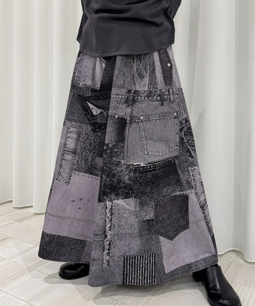 Ameri（アメリ） デニムスカート DENIM PATCHWORK PRINT SKIRT