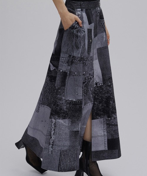 Ameri（アメリ） デニムスカート DENIM PATCHWORK PRINT SKIRT