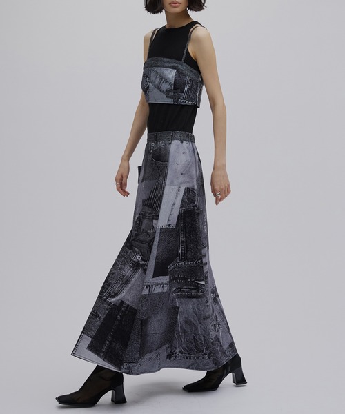 Ameri（アメリ） デニムスカート DENIM PATCHWORK PRINT SKIRT