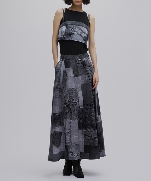 Ameri（アメリ） デニムスカート DENIM PATCHWORK PRINT SKIRT