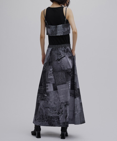 Ameri（アメリ） デニムスカート DENIM PATCHWORK PRINT SKIRT