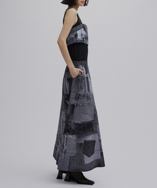 Ameri（アメリ） デニムスカート DENIM PATCHWORK PRINT SKIRT