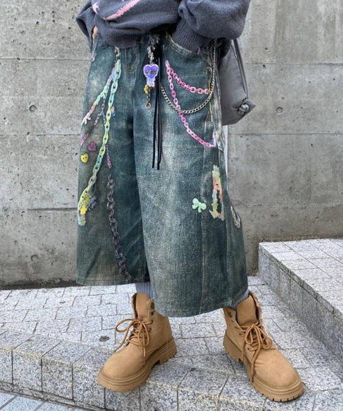 lilful ハーフパンツ ワイドパンツ ジーンズ 「26年春夏新作」チェーン