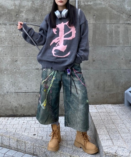 lilful ハーフパンツ ワイドパンツ ジーンズ 「26年春夏新作」チェーン 