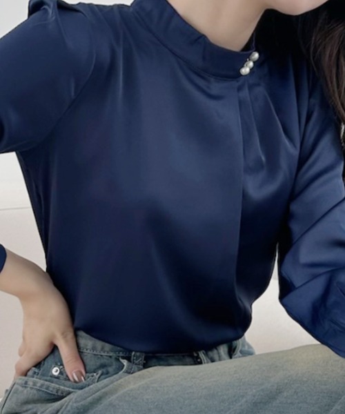 「Miniministore」 長袖ブラウス M ブルーグレー レディース_画像2