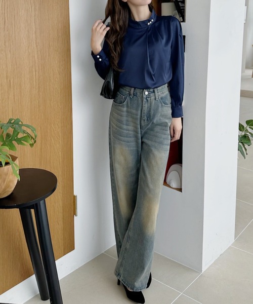 「Miniministore」 長袖ブラウス M ブルーグレー レディース_画像6