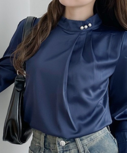 「Miniministore」 長袖ブラウス M ブルーグレー レディース_画像7