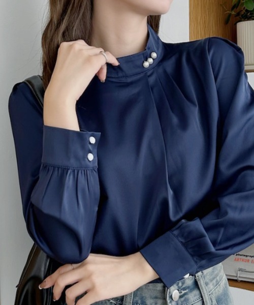 「Miniministore」 長袖ブラウス M ブルーグレー レディース_画像8