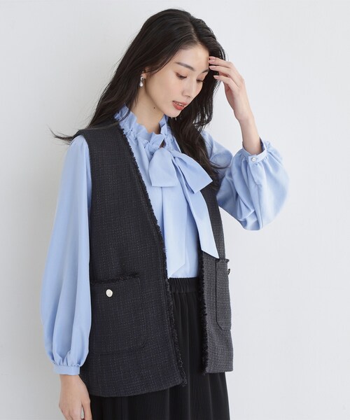 【新品未使用】レディース用ベスト・ジレ／ 9号／ネイビー／春秋／30〜50代 THE SHOP TK ベスト ジレ 入学式 入園式 卒業式 「フォーマルにも
