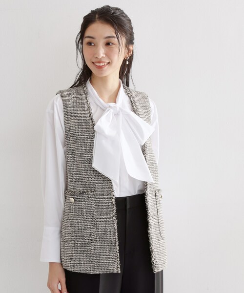 26SS現行品⭐︎今季Theoryluxeツイードジレ美品38サイズ入園式入学式 THE SHOP TK ベスト ジレ 入学式 入園式 卒業式 「フォーマルにも