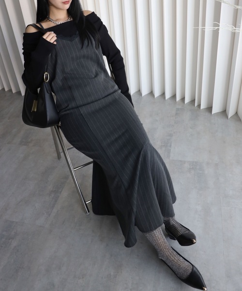 ストライプ燕尾ブラウス&amp;宝石箱のマーメイドワンピース YENNA ワンピース 「ストライプマーメイドワンピース」卒業式/入学式