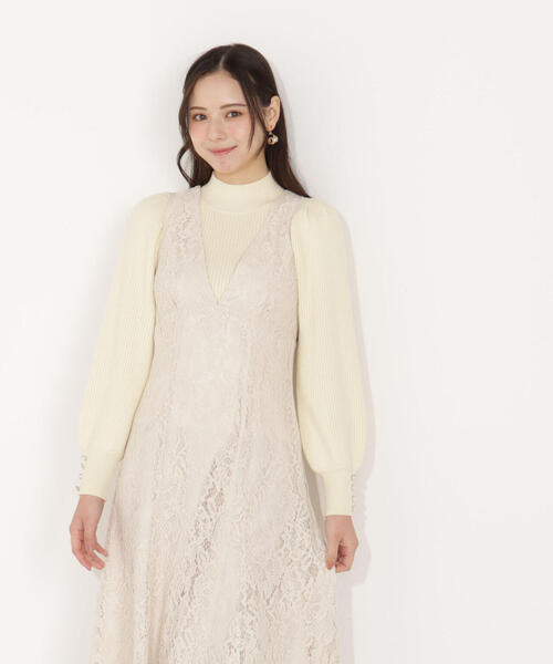 即*要様 ベージュホワイト セーター ドレス PROPORTION BODY DRESSING（プロポーションボディドレッシング