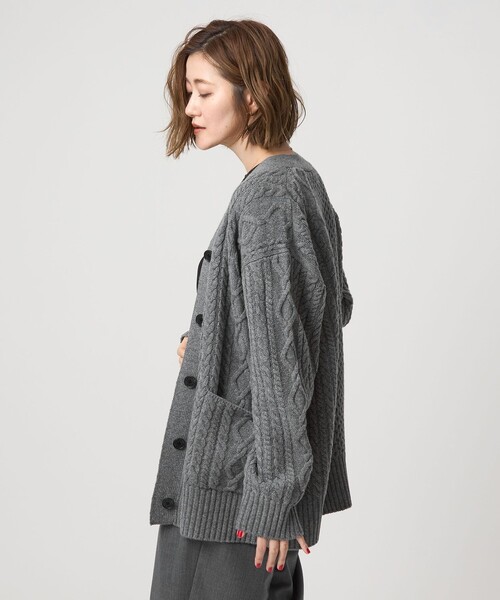 conte カーディガン 「conte」ケーブル ローゲージ Vネック
