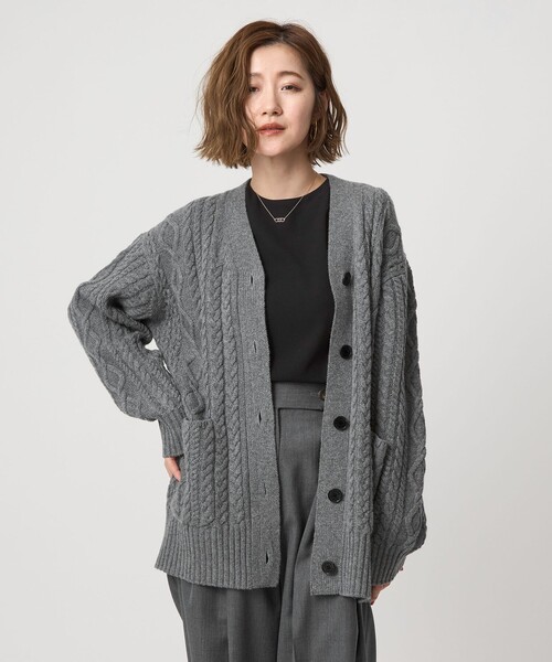 conte ケーブル Vネック カーディガン conte カーディガン 「conte」ケーブル ローゲージ Vネック