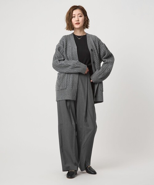 conte カーディガン 「conte」ケーブル ローゲージ Vネック