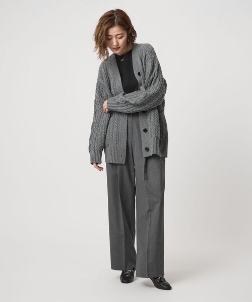 conte カーディガン 「conte」ケーブル ローゲージ Vネック