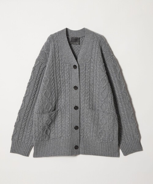 conte カーディガン 「conte」ケーブル ローゲージ Vネック