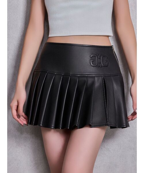 GYDA（ジェイダ） スカート スリットフェイクレザープリーツスカート