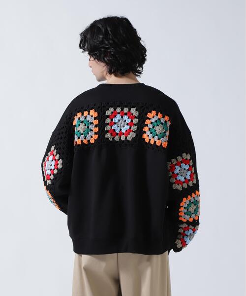 DISOVERED 黒 トレーナー 花刺繍 フラワーステッチ DISCOVERED 