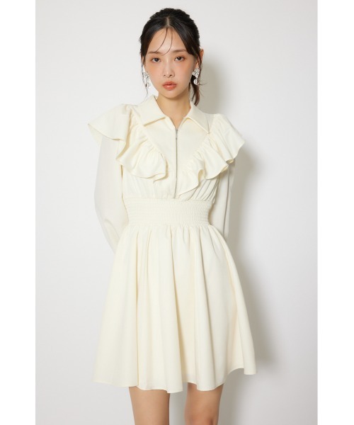 rienda（リエンダ） シャツワンピース フロントジップフリルミニシャツ
