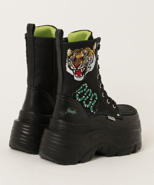 「YOSUKE」 ショートブーツ LL ブラック×グリーン レディース_画像5