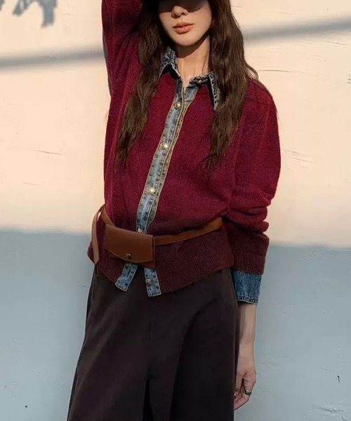 「SpRay」 ニットカーディガン FREE ボルドー レディース_画像6