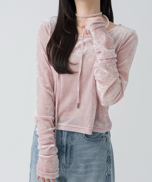 mellowneon（メロウネオン） tシャツ シアーベロアビジュートップス