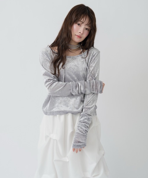 mellowneon（メロウネオン） tシャツ シアーベロアビジュートップス