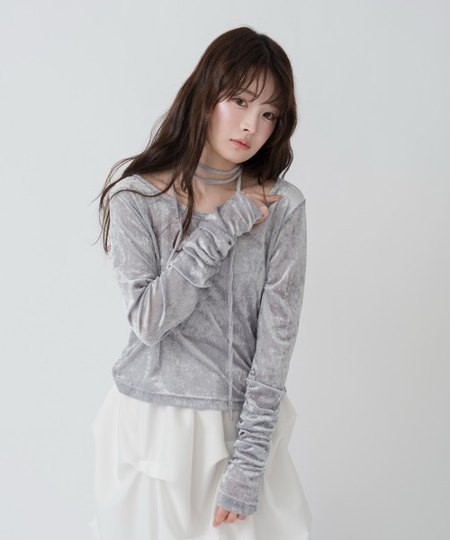 mellowneon（メロウネオン） tシャツ シアーベロアビジュートップス