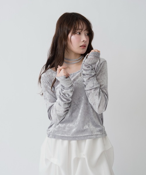 mellowneon（メロウネオン） tシャツ シアーベロアビジュートップス