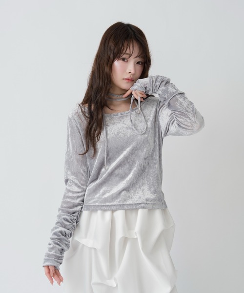 mellowneon（メロウネオン） tシャツ シアーベロアビジュートップス