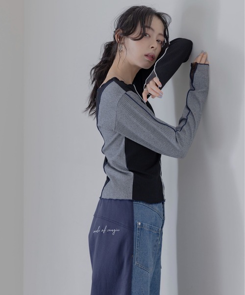 Eimee Law（エイミーロウ） tシャツ チュールカット配色メロウリブ