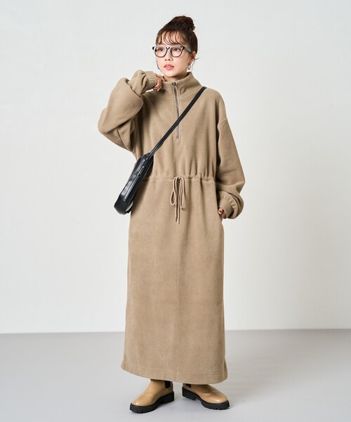 FREAK'S STORE（フリークスストア） 長袖ワンピース フリ- ベージュ