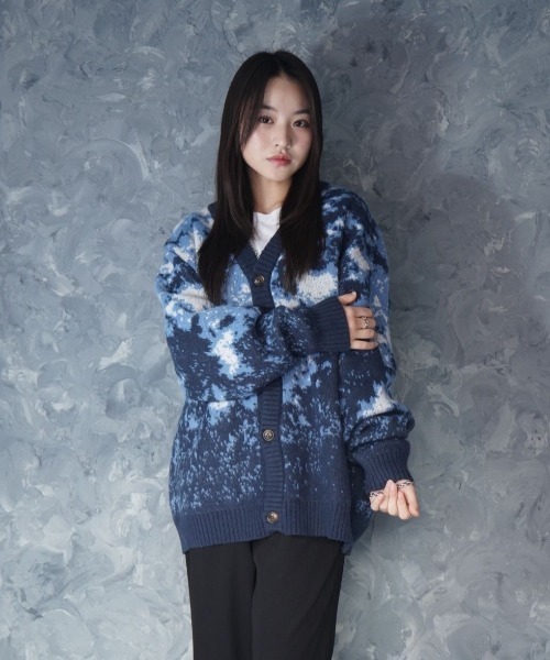 カーディガン Abstract Shaggy Cardigan 総柄 シャギーニット カーディガン メンズ レディース