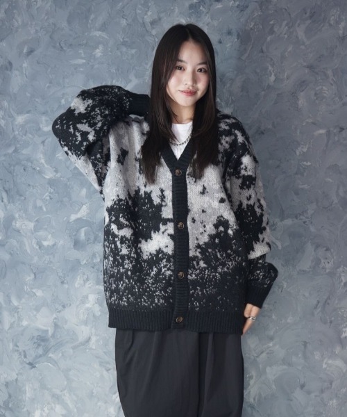 NOIZY カーディガン Abstract Shaggy Cardigan / 総柄 シャギーニット