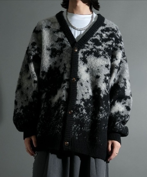 NOIZY カーディガン Abstract Shaggy Cardigan / 総柄 シャギーニット