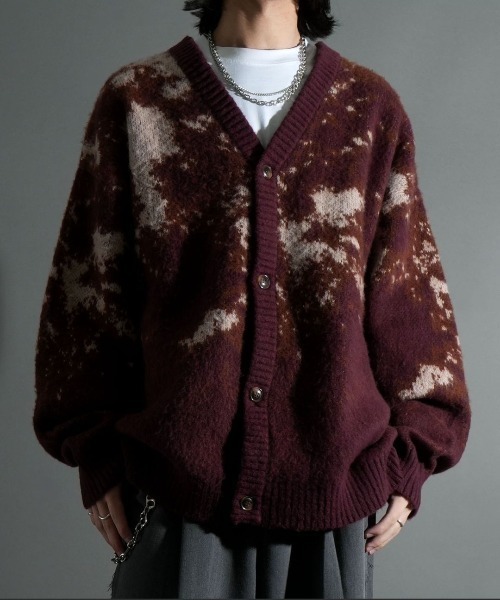 NOIZY カーディガン Abstract Shaggy Cardigan / 総柄 シャギーニット