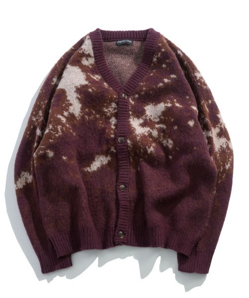 1331（ジュウサン） シャギーニットカーディガン　大家族漆山家 NOIZY カーディガン Abstract Shaggy Cardigan / 総柄 シャギーニット
