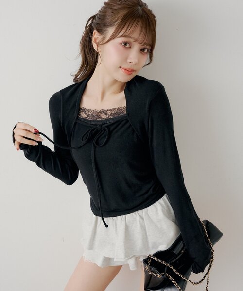 Chico（チコ） tシャツ ボレロ風レースレイヤードトップス レディース