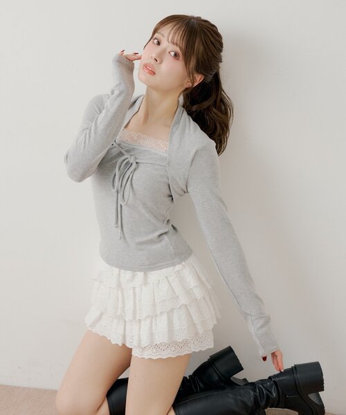 Chico（チコ） tシャツ ボレロ風レースレイヤードトップス レディース