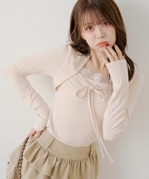 Chico（チコ） tシャツ ボレロ風レースレイヤードトップス レディース