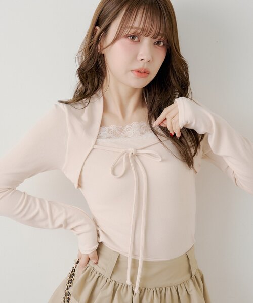 Chico（チコ） tシャツ ボレロ風レースレイヤードトップス レディース