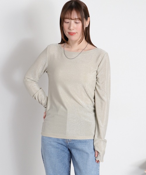 未使用品センソユニコm-mefuTシャツロングカットソーオフホワイト cepo（セポ） tシャツ ラメフィンガーホールロングスリーブカットソー