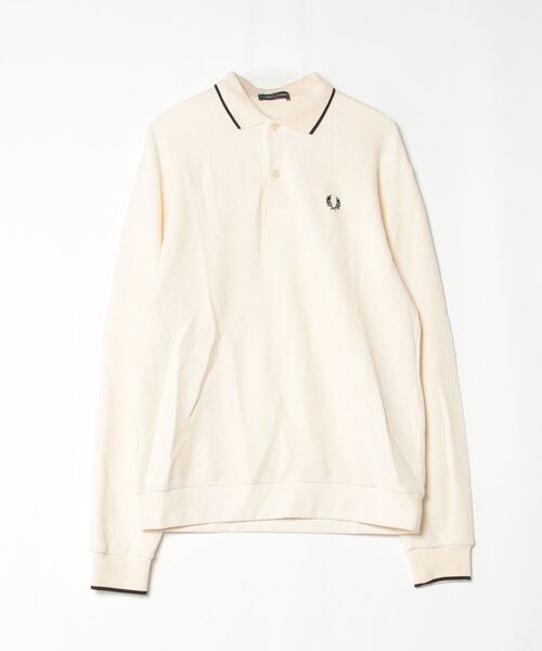 FRED PERRY」 長袖ポロシャツ M オフホワイト レディース ニットポロ