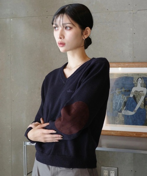 skoool（スクール） tシャツ エルボーパッチVネックニット／パッチ