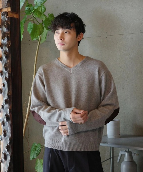roku エルボーパッチニット　Tシャツ　2点セット skoool（スクール） tシャツ エルボーパッチVネックニット／パッチ