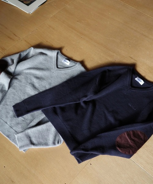 roku エルボーパッチニット　Tシャツ　2点セット skoool（スクール） tシャツ エルボーパッチVネックニット／パッチ
