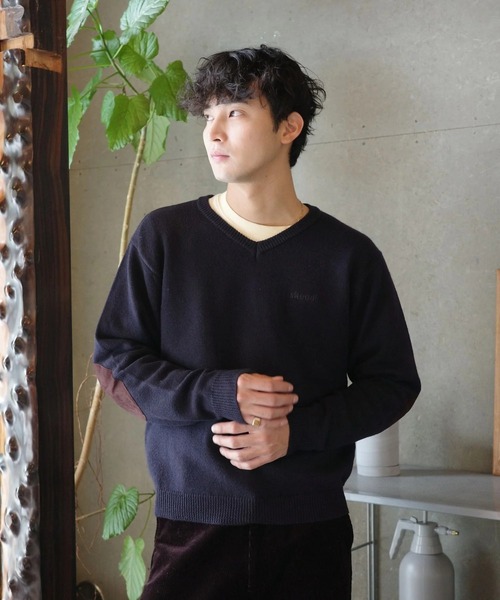 roku エルボーパッチニット　Tシャツ　2点セット skoool（スクール） tシャツ エルボーパッチVネックニット／パッチ