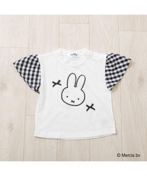 Miffy（ミッフィー） tシャツ ギンガムチェック袖切り替えTシャツ 