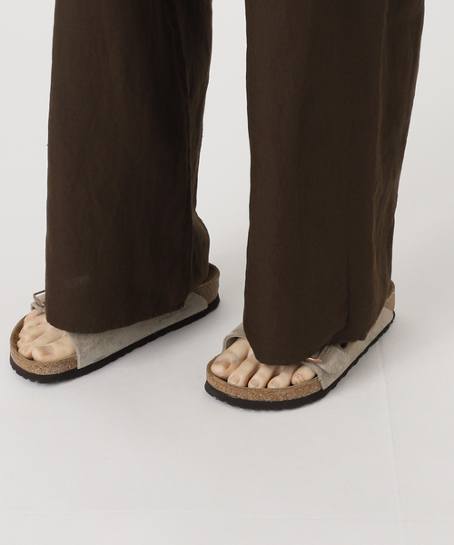 ワイドパンツ スラックス パンツ リネンレーヨンイージーパンツ レディースの画像